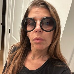 Prada Black Round Oversized Sunglasses with Silver Bridge